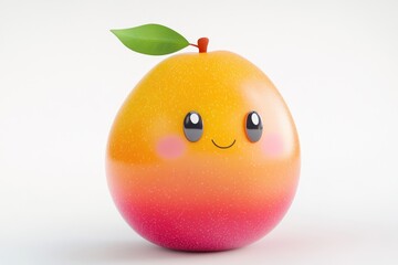 A cheerful, ombre-colored fruit with a happy face and a leaf on top.