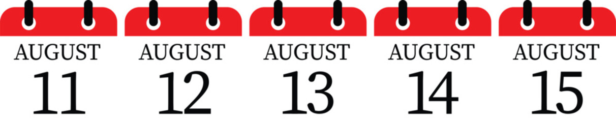 August calendar icon set.Meeting appointment time.Calendar Event schedule date. Agenda plan, May month schedule calendar and Time planner.calendar date icon on white background.