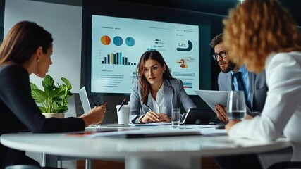 Engaged business team collaborates on strategic planning and data analysis presentation - Powered by Adobe