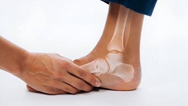 doctor examines patient's foot for medical consultation, checking bones with x-ray for diagnostic purposes, healthcare and medicine, podiatry concept for website