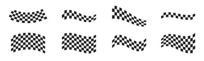 Waving Black and White Checkered Flags Vector Set