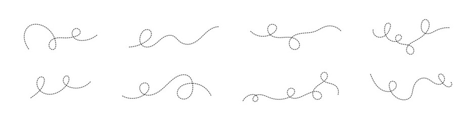 Fototapeta premium Decorative Dashed Line Swirls Vector Set
