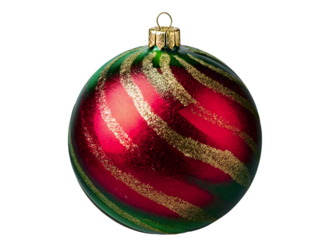 Stunning red and green Christmas ornament with gold glitter detailing. Perfect for holiday cards, websites, or festive decorations.  High-resolution image, ideal for print and digital use.