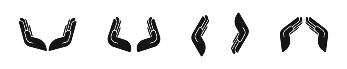 Open Hands Icon Vector Set in Black Design