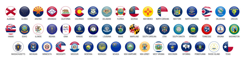 US state flag buttons vector set