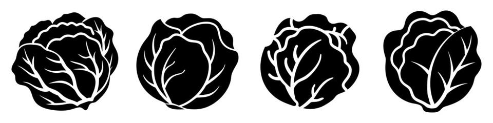Obraz premium cabbage icon, cabbage silhouette vector illustration-simple silhouette illustration of cabbage, perfect for cabbage logos and icons