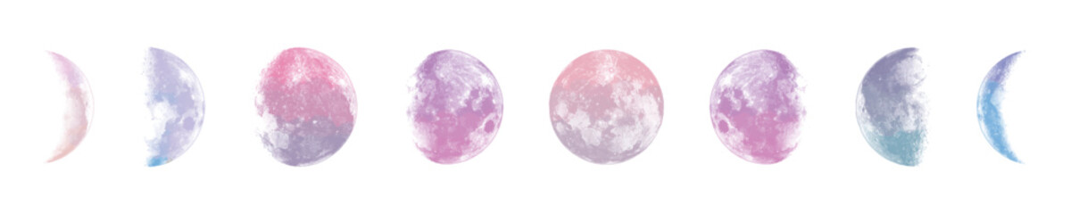 Pastel Watercolor Moon Phases Vector Illustration Set
