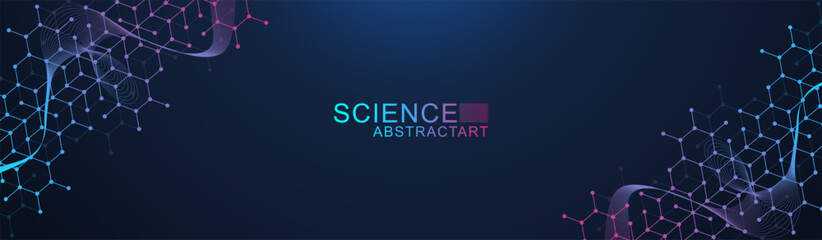 Science network pattern, connecting lines and dots. Technology hexagons structure or molecular connect elements.