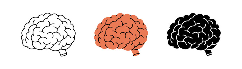 Brain icon set. Human internal organ anatomy. Vector illustration.