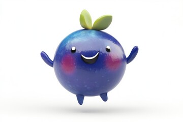 Fototapeta premium A cheerful 3D-rendered blueberry character with a happy expression, playfully jumping.