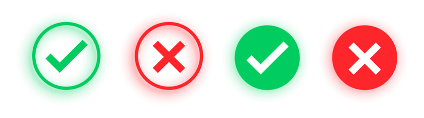 Green Checkmarks and Red Cross Symbols Vector Set