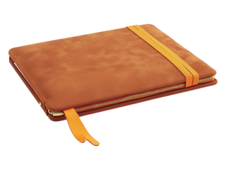 Luxurious brown suede tablet sleeve with a vibrant orange zipper pull.  Perfect for adding a touch of sophistication to tech accessories, this image evokes feelings of elegance and practicality.