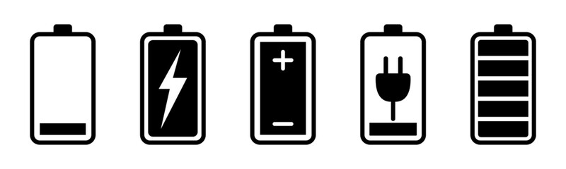 Obraz premium Battery Status and Charging Vector Icons Set