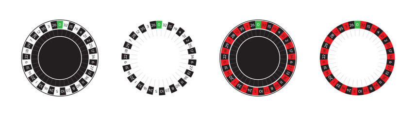 Roulette Wheel Layout with Red, Black, and Green Numbers Vector Set