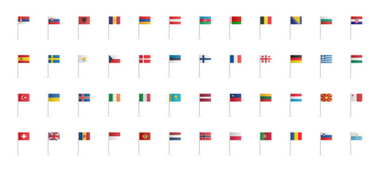 European Country Flags on Poles Vector Collection