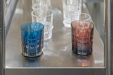 Drinking Glasses at Stainless Steel Shelf Bar Storage