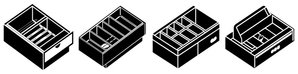 desk drawer organizer icon, desk drawer organizer silhouette vector illustration-simple silhouette illustration of desk drawer organizer, perfect for desk drawer organizer logos and icons