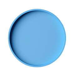 minimalistic blue circular tray with smooth surface and raised edges, isolated transparency