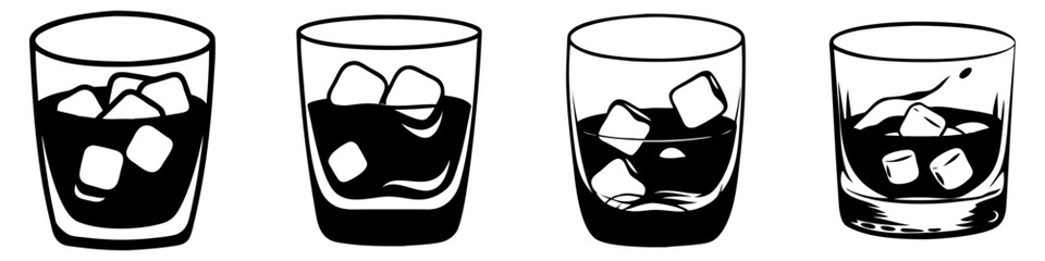 glass of whiskey on rocks icon, glass of whiskey on rocks vector
