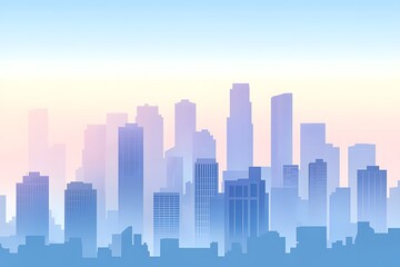 Fototapeta premium Silhouette of city skyline with skyscrapers against a gradient sky.