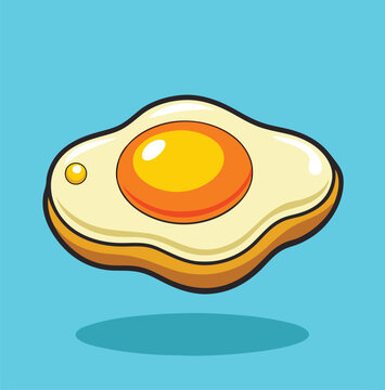 recommend clip art: Cartoon Fried Egg Illustration On Light Blue Background Breakfast Food Vector