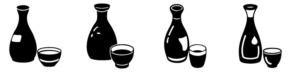 sake bottle and cup icon, sake bottle and cup silhouette vector illustration-simple silhouette illustration of sake bottle and cup, perfect for sake bottle and cup logos and icons