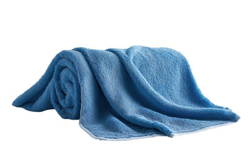Soft blue towel luxuriously rolled ready for use Gentle texture inviting comfort perfect for bath