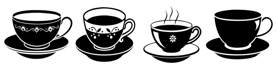 tea cup with saucer icon, tea cup with saucer silhouette vector illustration-simple silhouette illustration of tea cup with saucer, perfect for tea cup with saucer logos and icons