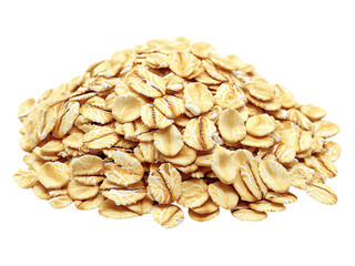 A large pile of uncooked oat flakes, showcasing their natural golden hue and texture.  This image is perfect for illustrating healthy eating, breakfast foods, or the wholesome goodness of grains.