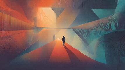 Abstract illustration depicting intertwined silhouettes forming a bridge between past and future selves for National Recommitment Month. 