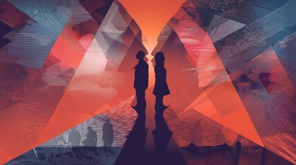 Abstract illustration depicting intertwined silhouettes forming a bridge between past and future selves for National Recommitment Month. 