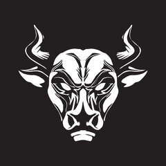 bull head mascot silhouette icon with aggressive expression vector illustration isolated on black background