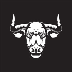 bull head mascot silhouette icon with aggressive expression vector illustration isolated on black background