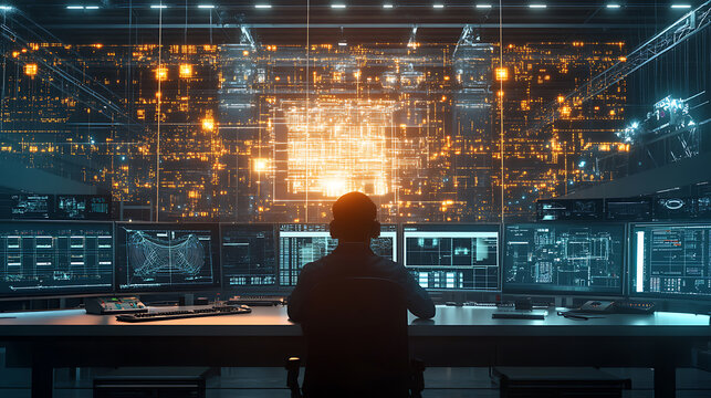 A high tech AI driven smart grid control room, engineers optimizing energy distribution using predictive analytics, Energy tech style