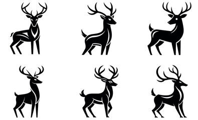 Stylized Deer Head and Antler Vector Illustrations – Black Silhouette Designs