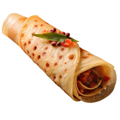 Authentic Aloo Paratha Roll on White Background, The Popular Street Food Aloo Par