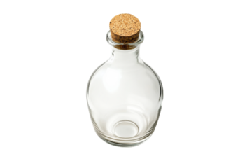 Empty glass bottle with cork stopper ready for your message or treasures Simple clear design against