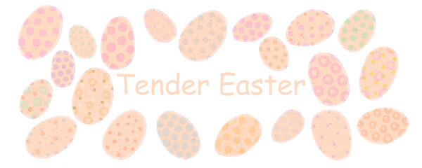 Tender Easter. Speckled eggs set. Modern illustration for holiday cards, greetings, banners, covers and design.