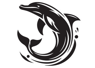 dolphin logo design vector silhouette illustration, dolphin logo icon silhouette, black silhouette of a dolphin jumping, a silhouette black and white dolphin on white background