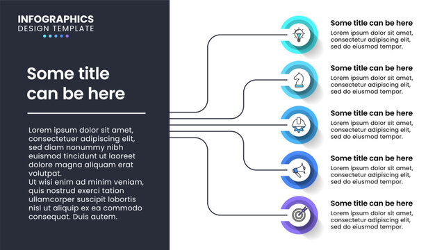 Infographic template. 5 connected circles with icons