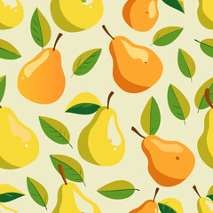 Seamless pattern with pears and half of pears in abstract minimalistic style. Vector illustration.