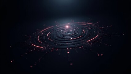Fototapeta premium Sleek futuristic interface with glowing holographic patterns, dark background, and subtle metallic textures, tech-inspired desktop wallpaper