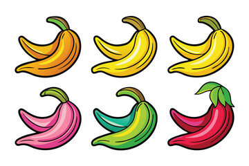 Banana Peel Doodle Icon Set &ndash; Outline Clipart Symbols