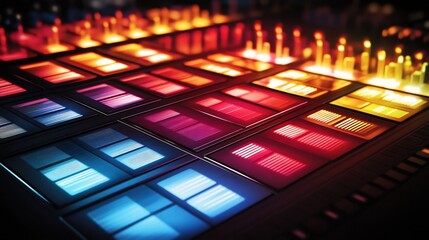 Modern music festival card soundwave patterns and neon gradients blank lineup schedule area