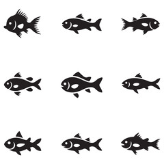 Fototapeta premium Set of Vector Black silhouette flock of fish. Element for your design. Logo template. with white background