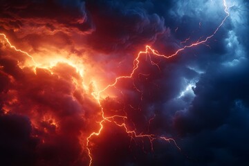 Powerful storm clouds with vibrant lightning