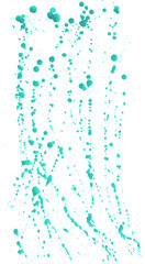 bold cyan splash with paint drips and scattered splatter effect.