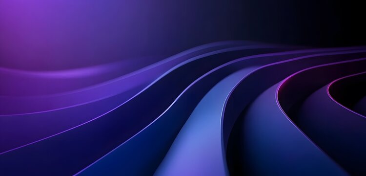Abstract purple and blue curved lines create a flowing layered background.