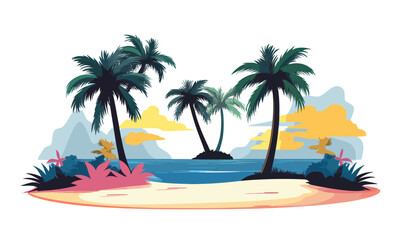 Fototapeta premium Tropical Island Paradise with Palm Trees Minimalist 3D Vector Illustration