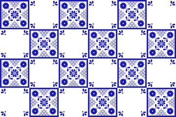 Mexican seamless pattern with flower inspired by talavera ceramic tile. Vector illustration. Mosaic design art.